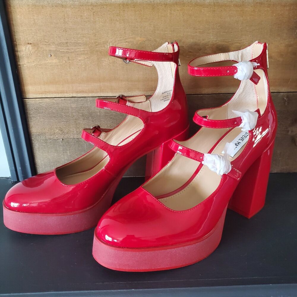 Steve Madden Mary Jane Chunky High Heels 3 Buckle Pumps Fashion Shoes Women 9.5M - Picture 2 of 11